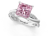 White gold Fancy Pink Princess  Solitaire Twist Band with Pave Prong Setting_1