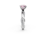 White gold Fancy Pink Princess  Solitaire Twist Band with Pave Prong Setting_2