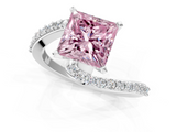 White gold Fancy Pink Princess  Solitaire Twist Band with Pave Set Diamonds and Four-Prong Setting_1