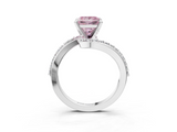 White gold Fancy Pink Princess  Solitaire Twist Band with Pave Set Diamonds and Four-Prong Setting_3