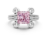 White gold Fancy Pink Princess  Solitaire Twisted Band Scroll Prong Ring_3