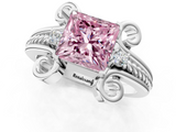 White gold Fancy Pink Princess  Solitaire Twisted Band Scroll Prong Ring_4