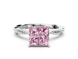 White gold Fancy Pink Princess  Solitaire Twisted Band with Bead Prong Setting_29