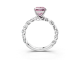 White gold Fancy Pink Princess  Solitaire Twisted Band with Pavé Accents and Four-Prong Setting_3