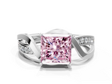 White gold Fancy Pink Princess  Solitaire Twisted Band with Prong Setting_3