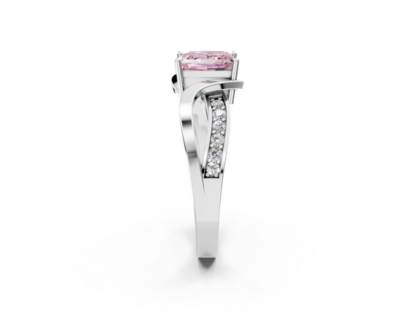 Platinum Fancy Pink Princess  Solitaire Twisted Band with Prong Setting