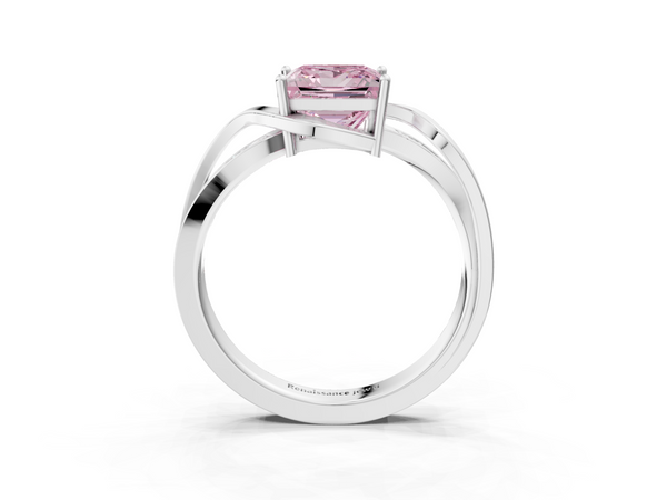 Platinum Fancy Pink Princess  Solitaire Twisted Band with Prong Setting