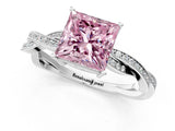 White gold Fancy Pink Princess  Solitaire Twisted Pave Diamond Ring with Four-Prong Setting_13