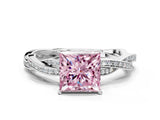 White gold Fancy Pink Princess  Solitaire Twisted Pave Diamond Ring with Four-Prong Setting_189