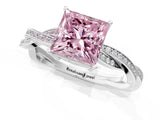 White gold Fancy Pink Princess  Solitaire Twisted Pave Diamond Ring with Four-Prong Setting_192