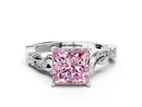 White gold Fancy Pink Princess  Solitaire Vine Band with Milgrain Prong Setting_3