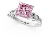 White gold Fancy Pink Princess  Solitaire Vine Band with Milgrain Prong Setting_4