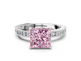 White gold Fancy Pink Princess  Solitaire with Pavé Band and Four-Prong Setting_28