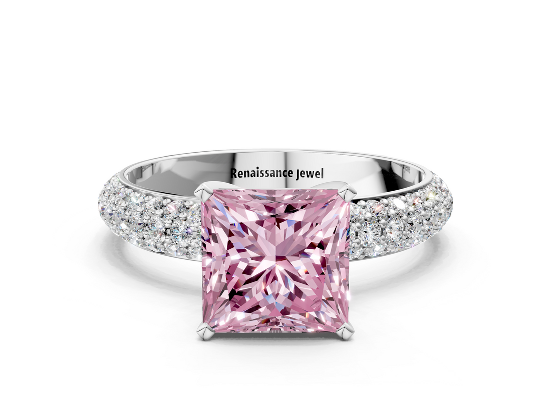 White gold Fancy Pink Princess  Solitaire with Pave Band and Four-Prong Setting_3