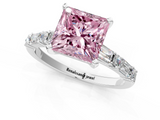 White gold Fancy Pink Princess  Solitaire with Side Baguettes and Channel Set Band_1