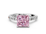 White gold Fancy Pink Princess  Solitaire with Side Baguettes and Channel Set Band