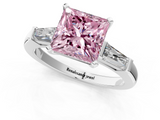White gold Fancy Pink Princess  Solitaire with Tapered Baguette Side Stones on a Classic Band with Four-Prong Setting_1