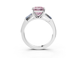 White gold Fancy Pink Princess  Solitaire with Tapered Baguette Side Stones on a Classic Band with Four-Prong Setting_3