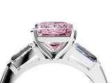White gold Fancy Pink Princess  Solitaire with Tapered Baguette Side Stones on a Classic Band with Four-Prong Setting_4