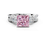 White gold Fancy Pink Princess  Three-Stone Diamond Ring with Pavé Split Shank and Four-Prong Setting_25