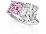 White gold Fancy Pink Princess  and Emerald Cut Toi Moi Ring with Prong Setting_30