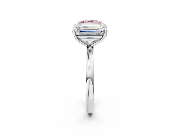 White gold Fancy Pink Princess  and Emerald Cut Toi Moi Ring with Prong Setting