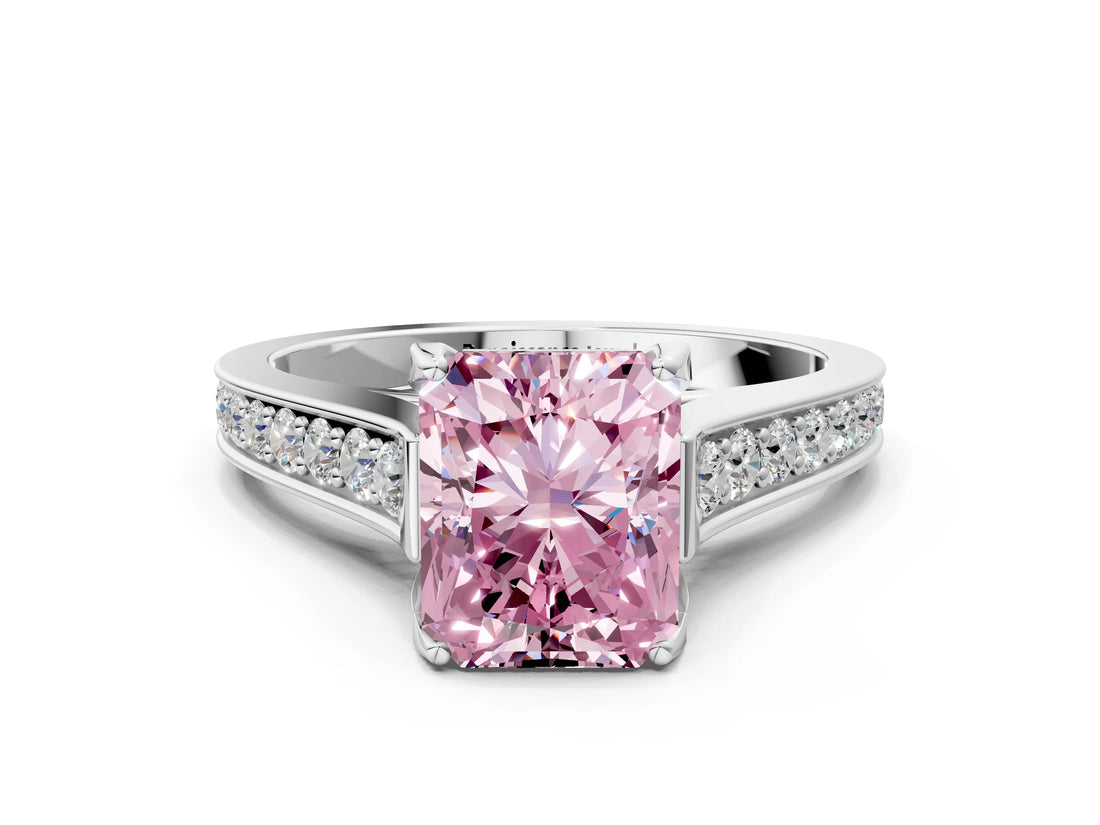 White gold Fancy Pink Radiant  Brilliant Cut Diamond Engagement Ring with Pavé Band and Four-Prong Setting_49