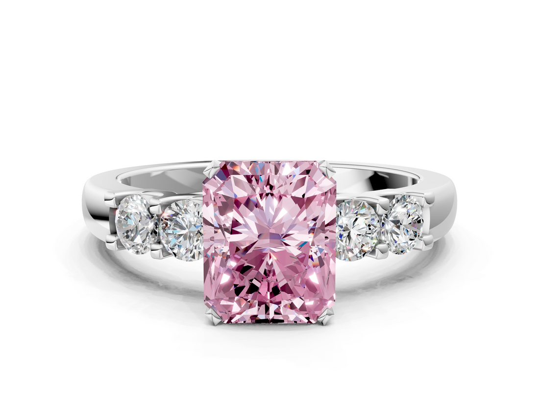 White gold Fancy Pink Radiant  Brilliant Cut Diamond Five-Stone Prong Set Engagement Ring with Channel Band_3