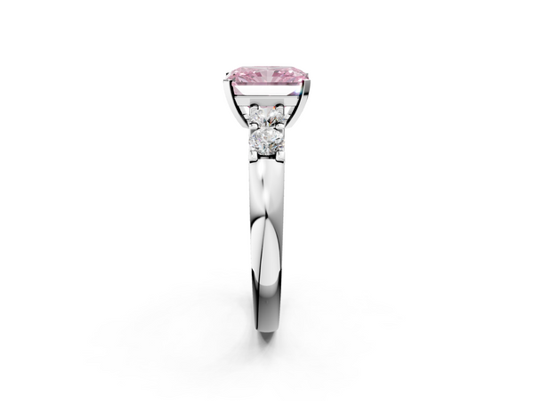 Platinum Fancy Pink Radiant  Brilliant Cut Diamond Five-Stone Prong Set Engagement Ring with Channel Band