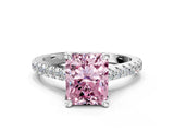 White gold Fancy Pink Radiant  Brilliant Diamond Solitaire with Pavé Band and Four-Prong Setting