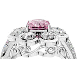 White gold Fancy Pink Radiant  Brilliant Flower Halo Diamond Split Shank Ring_121
