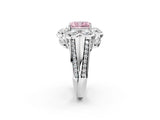White gold Fancy Pink Radiant  Brilliant Flower Halo Diamond Split Shank Ring_131