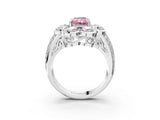 White gold Fancy Pink Radiant  Brilliant Flower Halo Diamond Split Shank Ring_132