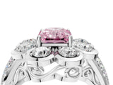 White gold Fancy Pink Radiant  Brilliant Flower Halo Diamond Split Shank Ring_133