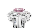 White gold Fancy Pink Radiant  Brilliant Flower Halo Diamond Split Shank Ring_134