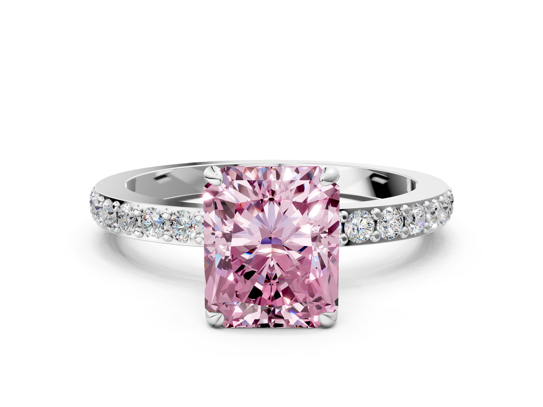 White gold Fancy Pink Radiant  Brilliant Pavé Band Solitaire with Four-Prong Setting_58