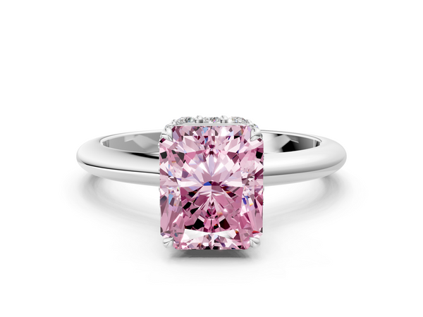 White gold Fancy Pink Radiant  Brilliant Solitaire Engagement Ring with Six-Prong Setting and Classic Band