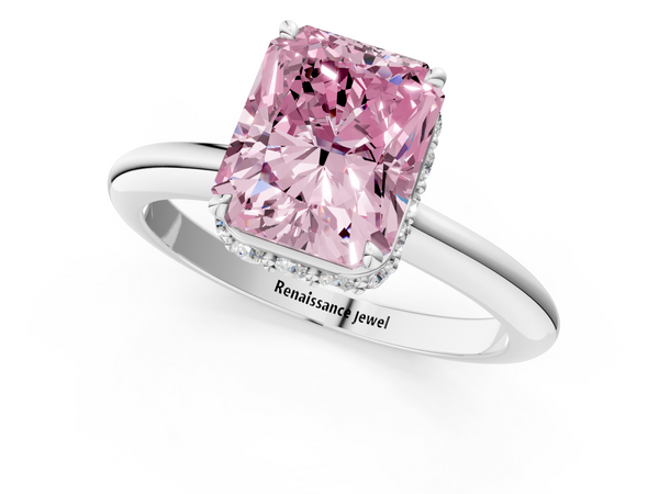 White gold Fancy Pink Radiant  Brilliant Solitaire Engagement Ring with Six-Prong Setting and Classic Band