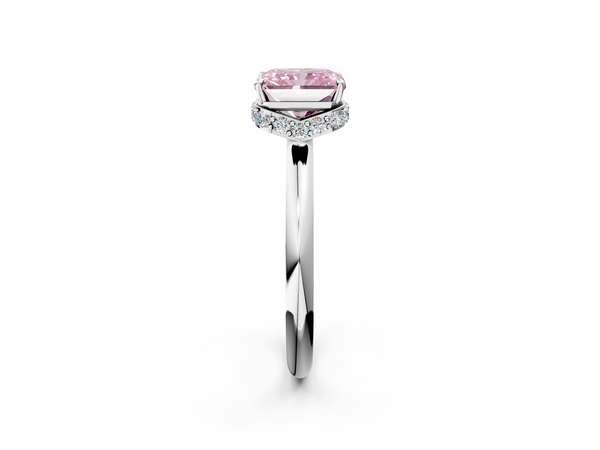 White gold Fancy Pink Radiant  Brilliant Solitaire Engagement Ring with Six-Prong Setting and Classic Band