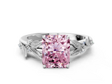 White gold Fancy Pink Radiant  Brilliant Solitaire with Leaf Motif Band and Four-Prong Setting_67