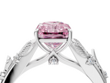 White gold Fancy Pink Radiant  Brilliant Solitaire with Leaf Motif Band and Four-Prong Setting_71
