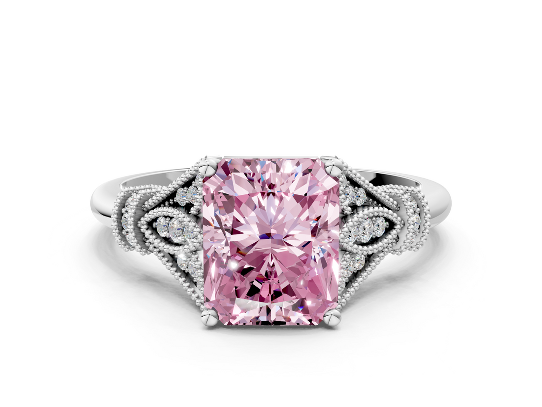 White gold Fancy Pink Radiant  Brilliant Solitaire with Pave Band and Four-Prong Setting_20