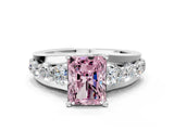 White gold Fancy Pink Radiant  Brilliant Solitaire with Side Stones on a Pave Band and Four-Prong Setting_61