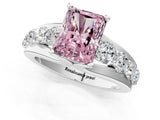 White gold Fancy Pink Radiant  Brilliant Solitaire with Side Stones on a Pave Band and Four-Prong Setting_62