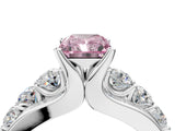 White gold Fancy Pink Radiant  Brilliant Solitaire with Side Stones on a Pave Band and Four-Prong Setting_76