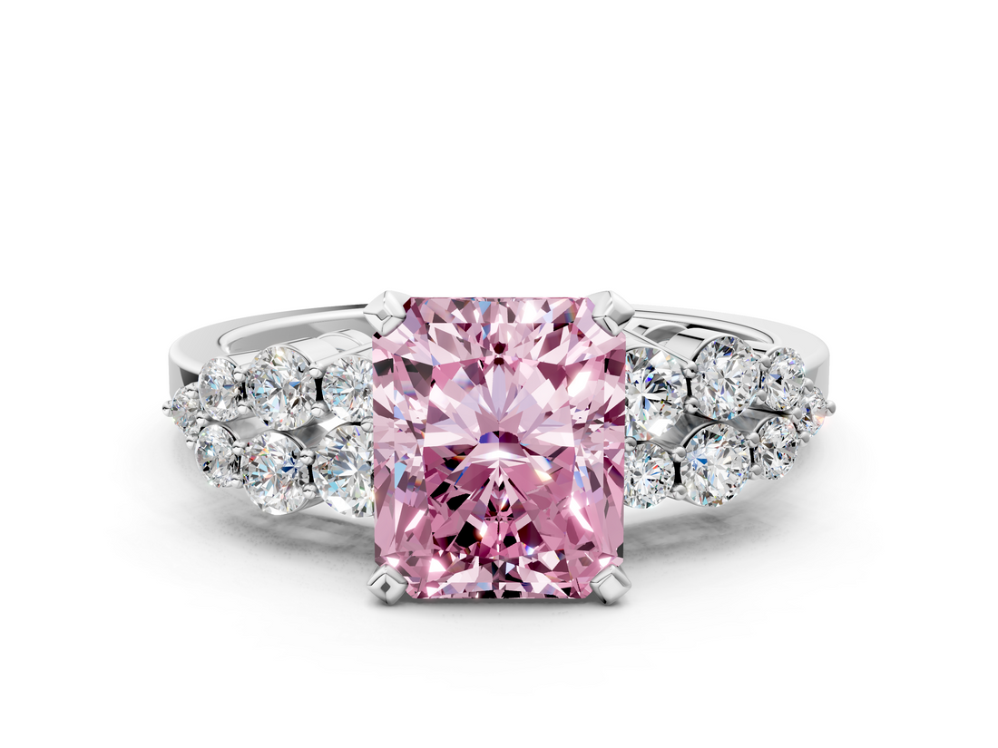 White gold Fancy Pink Radiant  Cluster Diamond Engagement Ring with Pavé Band and Four-Prong Setting_57