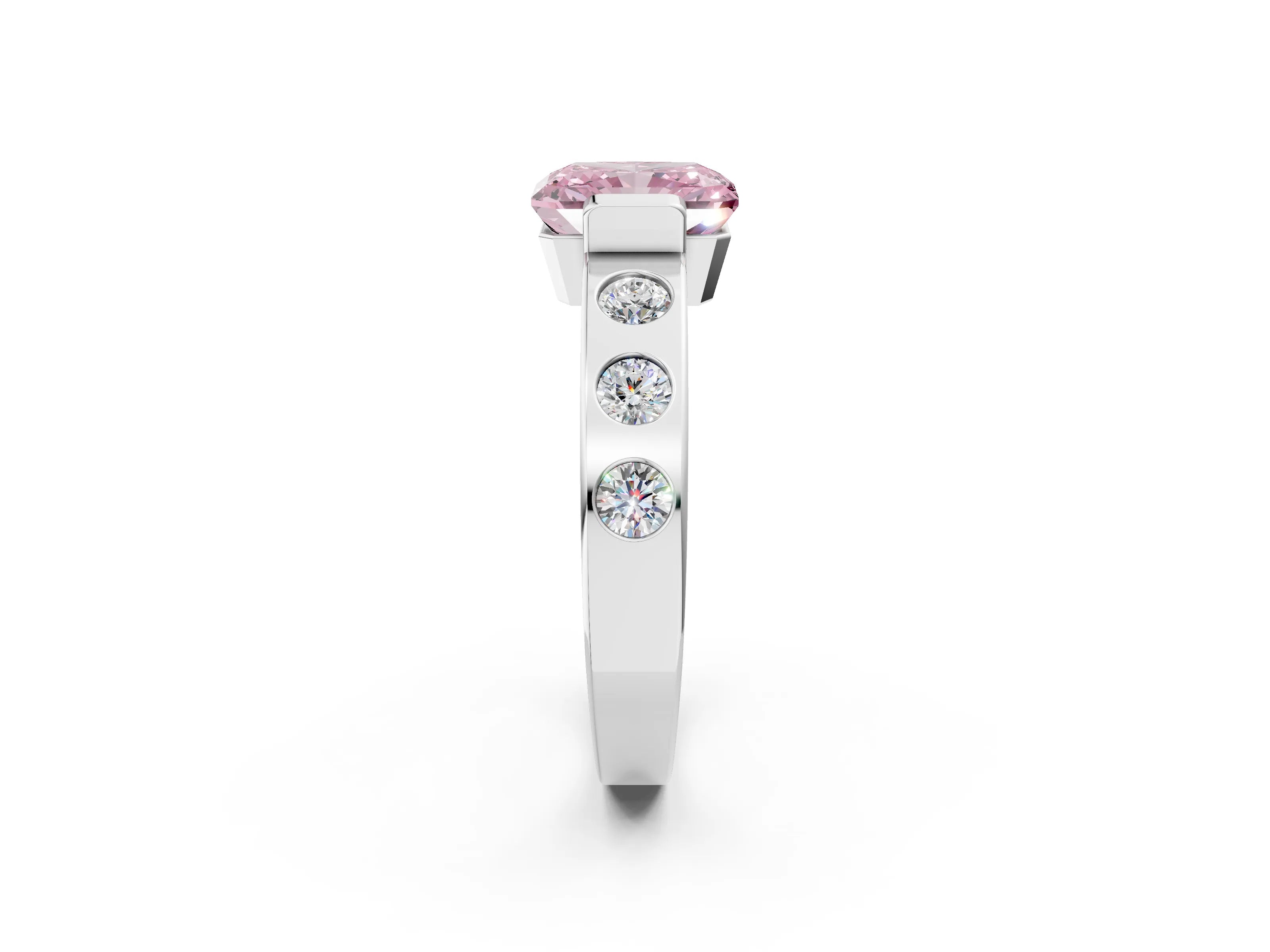 White gold Fancy Pink Radiant Cut Brilliant Channel-Set Diamond Ring with Bezel Prong Setting_14