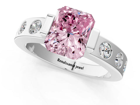 White gold Fancy Pink Radiant Cut Brilliant Channel-Set Diamond Ring with Bezel Prong Setting_1