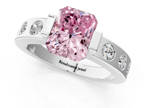 White gold Fancy Pink Radiant Cut Brilliant Channel-Set Diamond Ring with Bezel Prong Setting_1