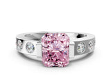 White gold Fancy Pink Radiant Cut Brilliant Channel-Set Diamond Ring with Bezel Prong Setting